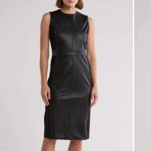NWT Spanx Mix Media Sheath Black Faux Leather Dress